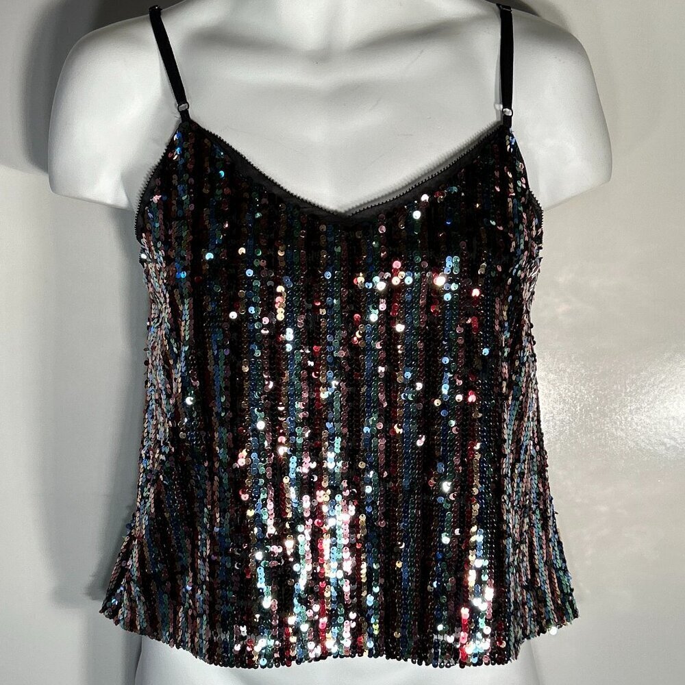 Skies Are Blue NWT SZ XL Rainbow Sequin Camisole Y2K Feminine Dressy Nightlife